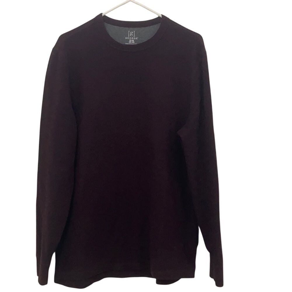 George Thermal Shirt Mens XL Burgundy Long Sleeve Waffle Knit Cotton Blend Crew